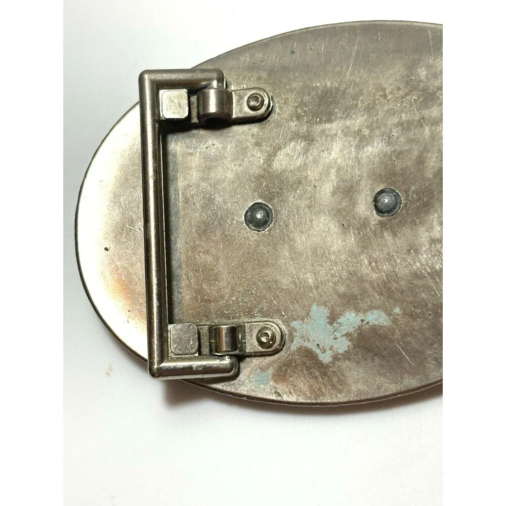 Vintage Texas Western Silver Tone Belt Buckle Raised Lettering Floral Engraved